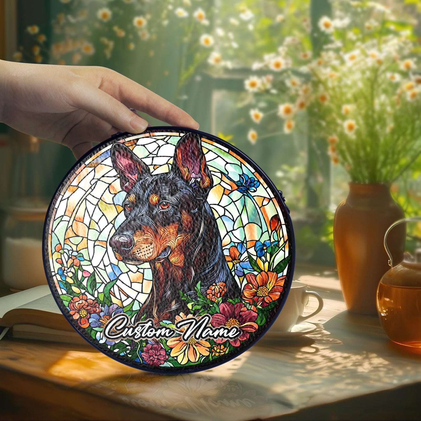 Netecom Custom Doberman Memorial Ornament, Personalized Stained Glass Sun Catcher, Pet Loss Sympathy Gift, Christmas Decoration