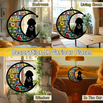 Netecom Personalized Cocker Spaniel Suncatcher for Windows Hanging, Custom Dog Sun Catcher Ornament with Name Date, Unique Gifts for Book Lovers, Reader Teacher Librarian Bookworm
