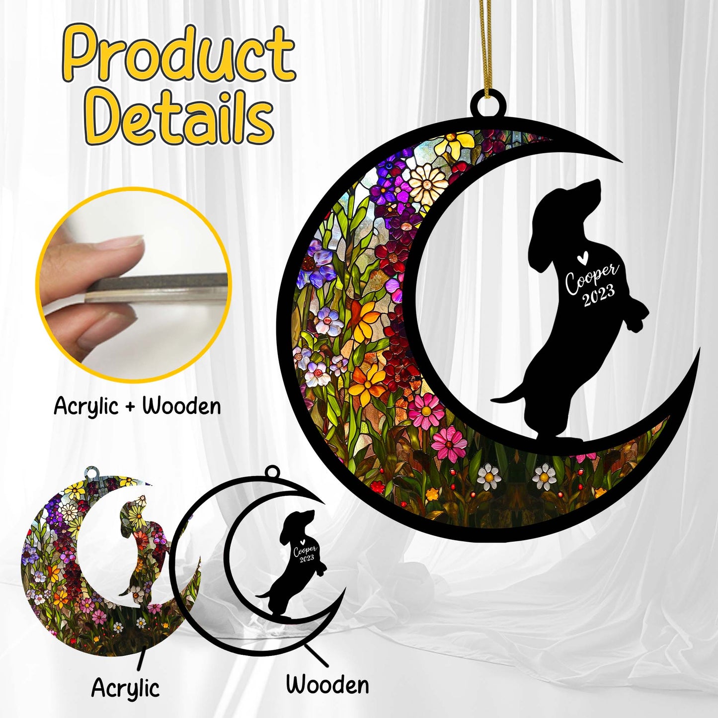 Netecom Personalized Dachshund Memorial Suncatcher Dachshund Ornament with Name Date, Pet Loss SunCatcher, Bereavement Gift, Dog Remembrance Gift,  Loss of Pet Sympathy Gift for Dog Lovers