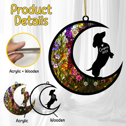 Netecom Personalized Dachshund Memorial Suncatcher Dachshund Ornament with Name Date, Pet Loss SunCatcher, Bereavement Gift, Dog Remembrance Gift,  Loss of Pet Sympathy Gift for Dog Lovers