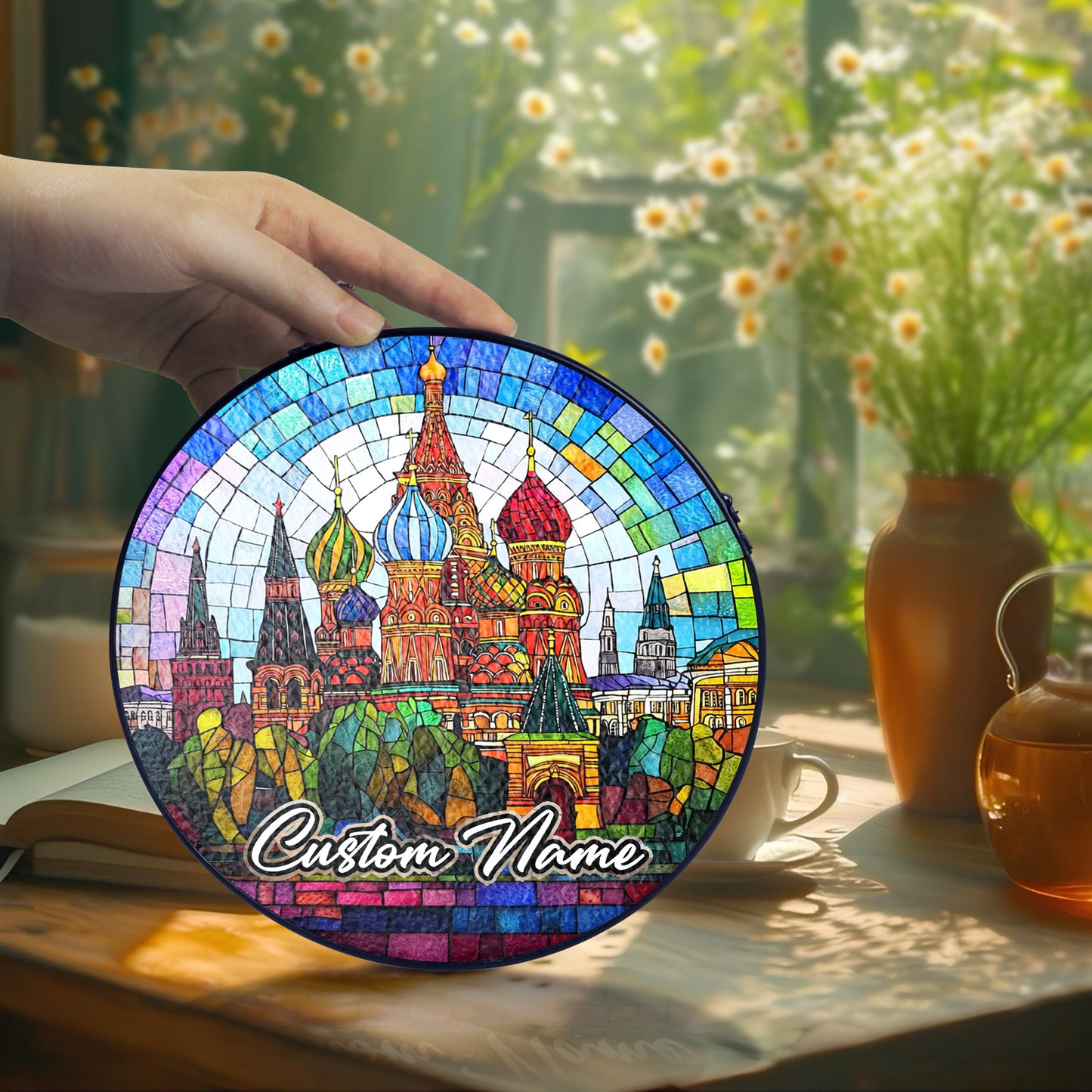 Netecom Personalized America Stained Glass Sun Catcher – Statue of Liberty Design, Custom Patriotic Decor for Home, Office, and Special Gifts