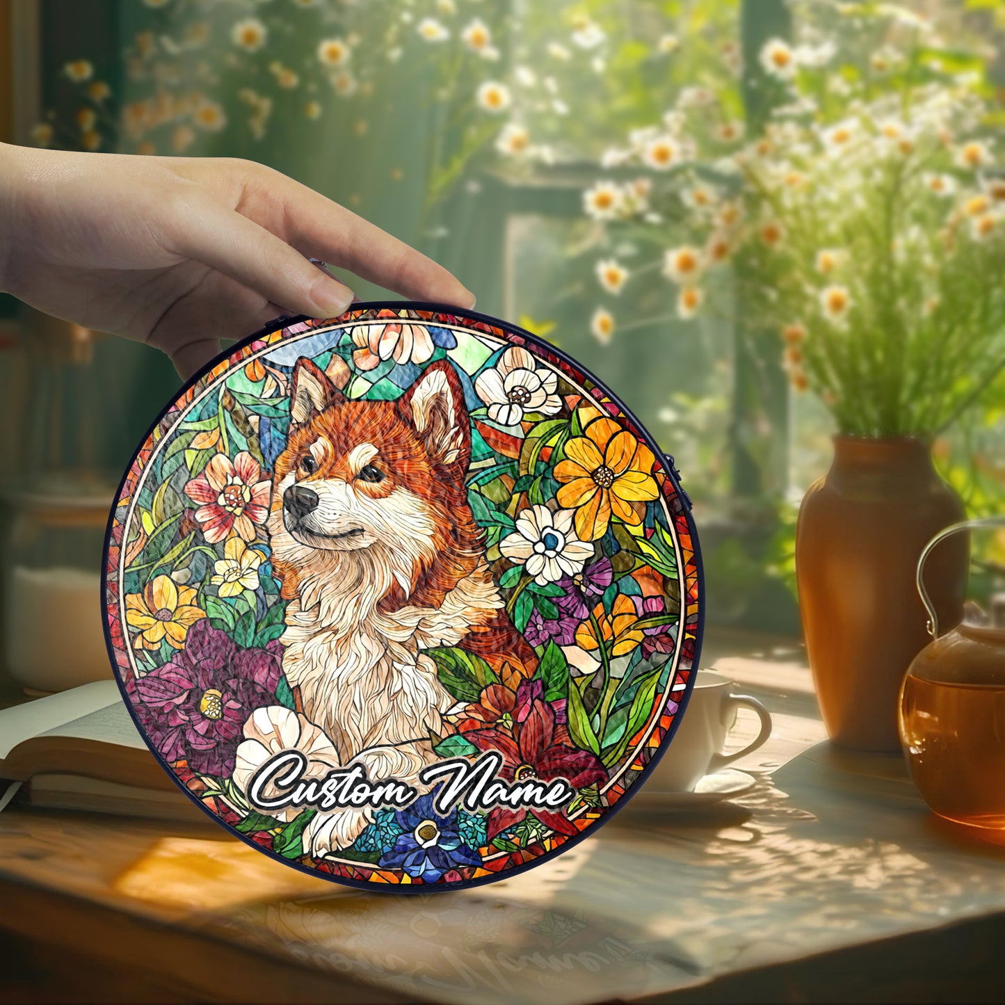 Netecom Custom Akita Dog Ornament, Personalized Memorial Suncatcher, Pet Loss Sympathy Gift, Christmas Decoration