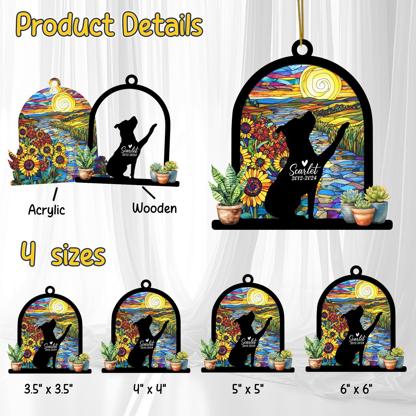 Netecom Personalized Pitbull Memorial Suncatcher, Custom Pitbull Ornament with Name Date, Dog Loss Sympathy Gift, Pet Loss Remembrance Gifts, Bereavement Gifts for Loss of Pet, Dog Passing Away Gift