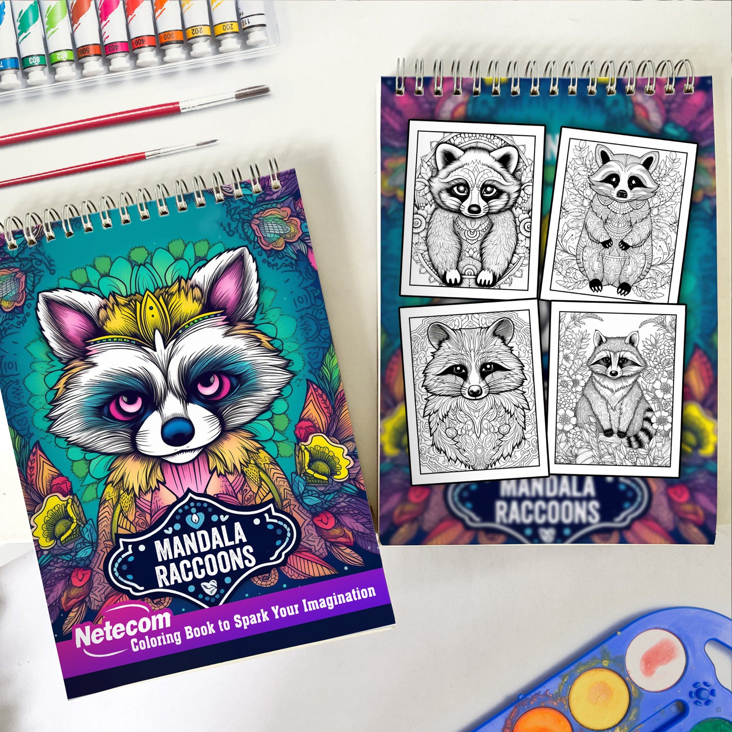 Mandala Raccoons Spiral Bound Coloring Book, 30 Raccons Mandalas Coloring Book for Unwind and Stress Relief, Excellent Gift for Animal World Lovers, Coloring Book for Adults