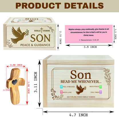 Netecom Bible Verses Box for Son with Prayer Cross, 150 Upgrade Bible Verse Cards Box Set for Emotions and Feelings, 4 Emotional Themes, Graduation Gift for Son, Encouragement & Love