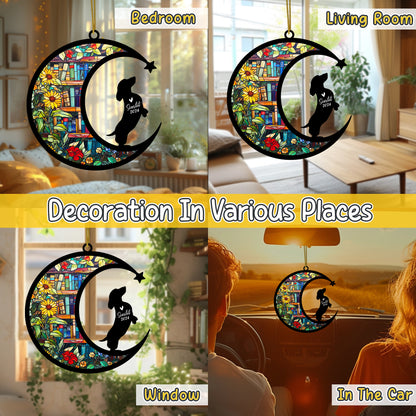 Netecom Personalized Dachshund Suncatcher for Windows Hanging, Custom Wiener Dog Sun Catcher Ornament with Name Date, Unique Gifts for Book Lovers, Reader Teacher Librarian Bookworm