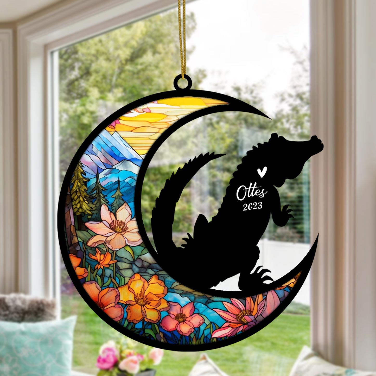 Netecom Personalized Alligator Memorial Suncatcher - Alligator Christmas Ornament with Name - Pet Loss Stained Glass Light Catcher - Bereavement & Sympathy Gift for Loss of Pet