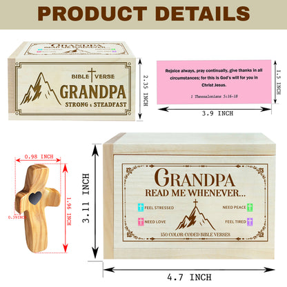 Netecom Bible Verses Box for Grandpa with Prayer Cross, 150 Upgrade Bible Verse Cards Box Set for Emotions and Feelings, 4 Emotional Themes, Religious Gift for Grandfather, Encouragement & Love