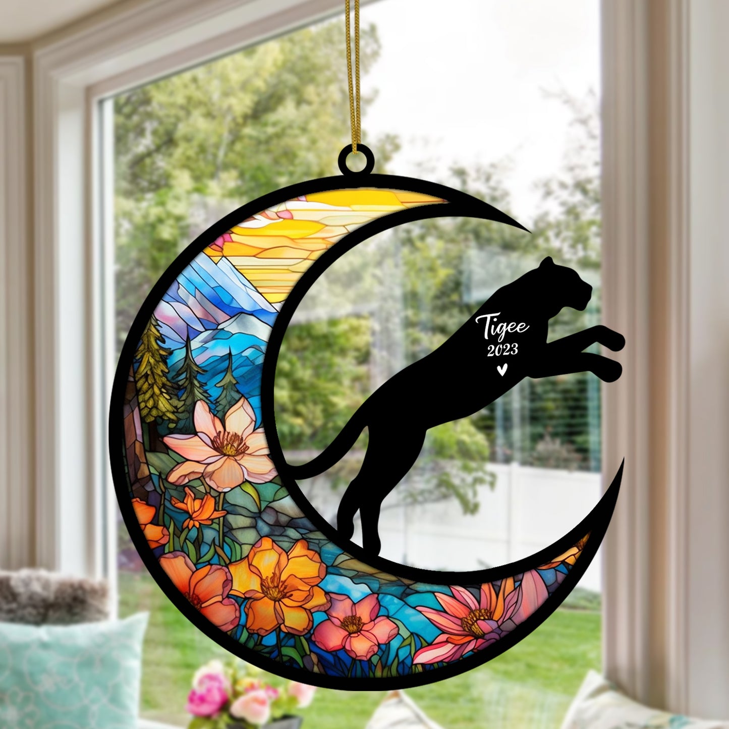 Netecom Personalized Tiger Memorial Suncatcher - Tiger Christmas Ornament with Name & Date - Pet Loss Stained Glass Light Catcher - Bereavement & Sympathy Gift for Loss of Pet