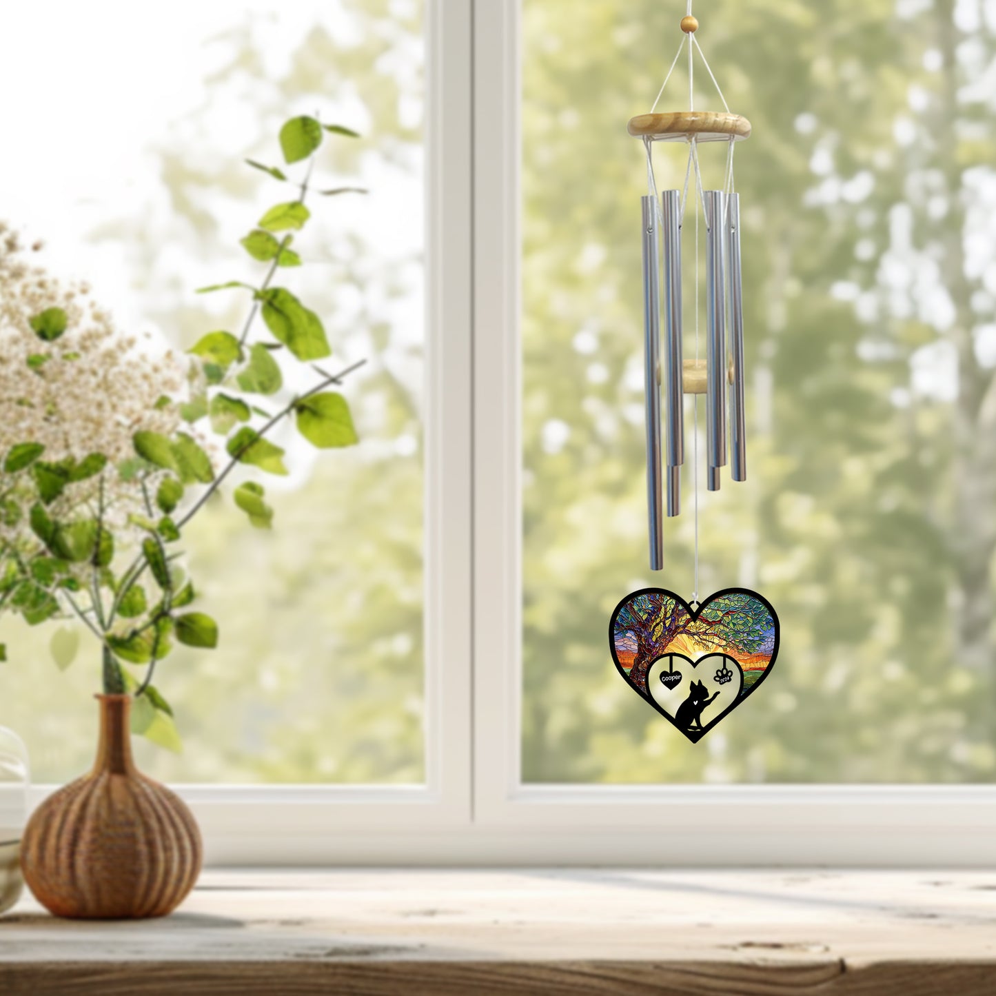 Netecom Personalized Boston Terrier Dog Memorial Wind Chimes, Dog Name Suncatcher, Pet Sympathy Gift for Loss of Dog Lovers, Outdoor Garden Memorial Decor