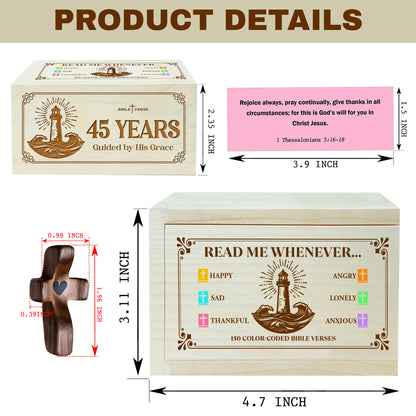 Netecom Personalized Bible Verse Box for 45 Years Birthday, Custom Name & Age, Engraved Wood Scripture Box with Pocket Cross, 150 Daily Bible Verse Cards, Christian Birthday Gift