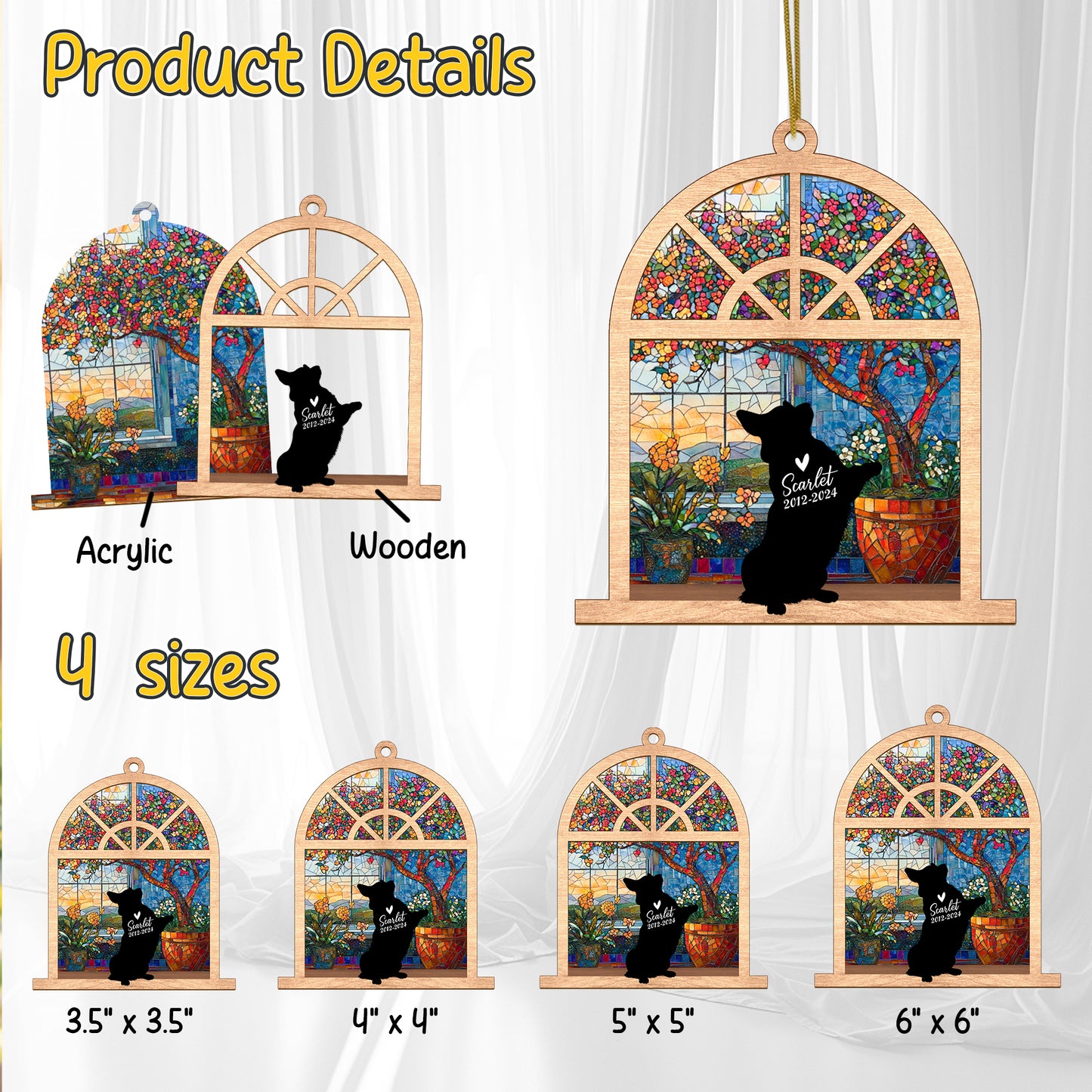 Netecom Personalized Corgi Memorial Suncatcher, Custom Corgi Ornament with Name & Date, Dog Loss Sympathy Gift, Pet Remembrance Keepsake