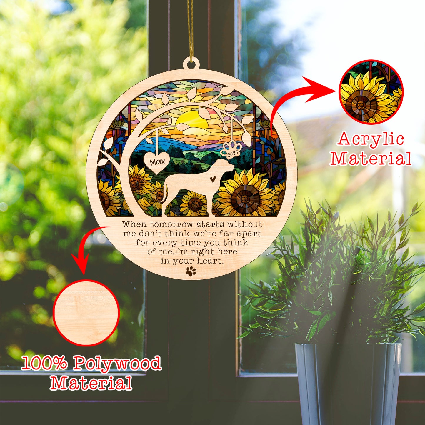 Netecom Greater Swiss Mountain Dog Memorial Suncatcher, Personalized with Name Date Dog Sun Catchers , Dog Loss Sympathy Gift Ornament, Loss of Pet Bereavement Gift, Dog Lover Gifts