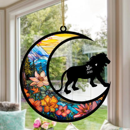 Netecom Personalized Lion Memorial Suncatcher - Lion Christmas Ornament with Name - Pet Loss Stained Glass Light Catcher - Bereavement & Sympathy Gift for Loss of Pet
