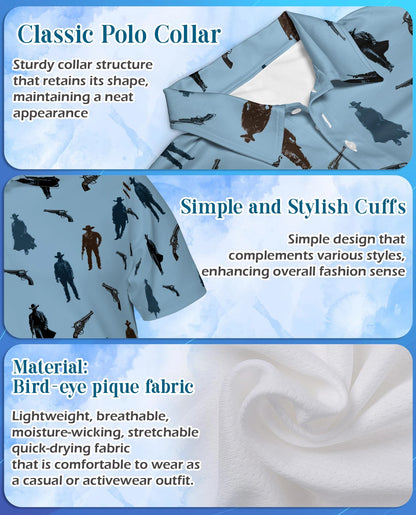 Cowboy Silhouette Pattern Polo Shirt for Men – Western Ranch Style | Netecom