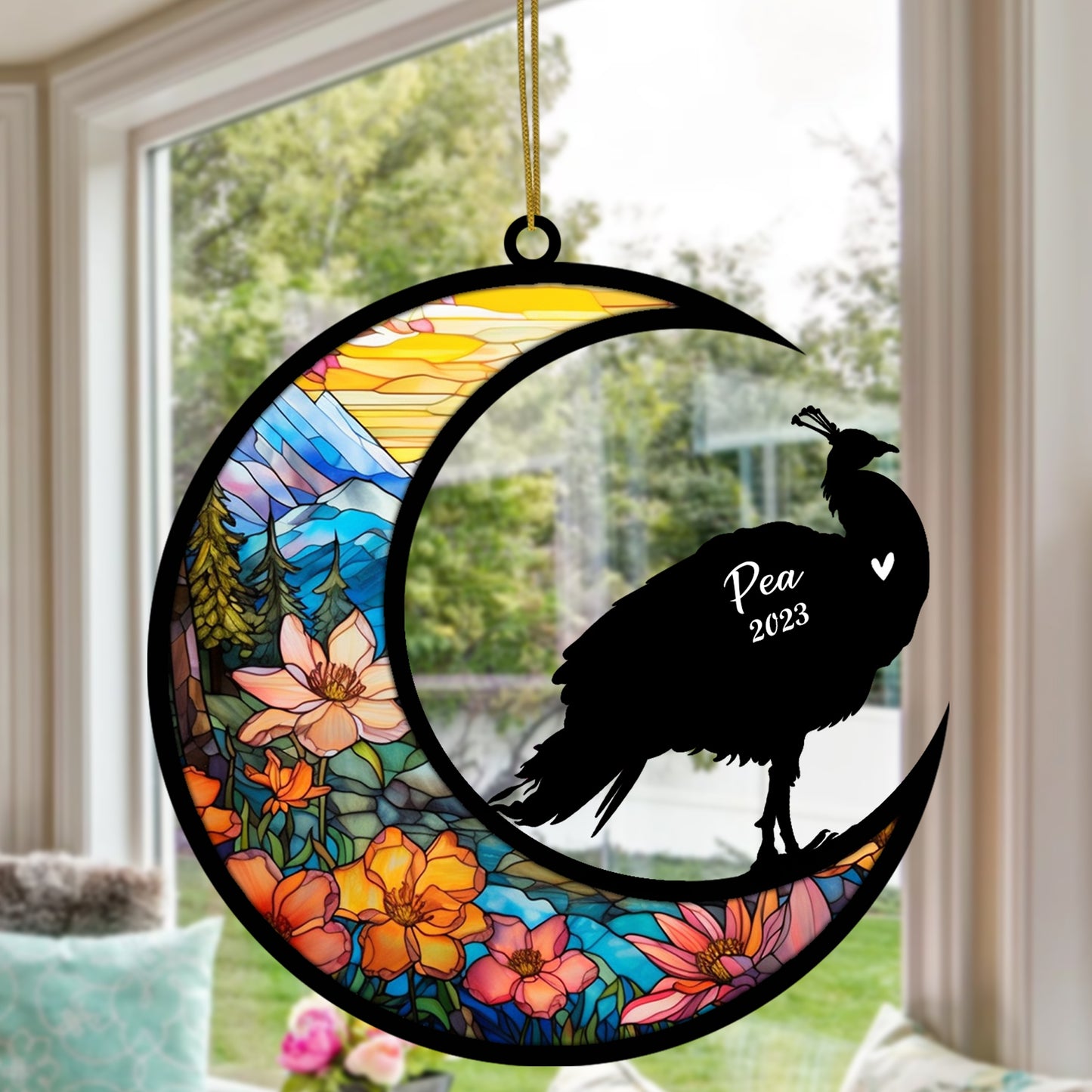 Netecom Personalized Peacock Memorial Suncatcher, Pet Loss Suncatcher, Bereavement Peacock Loss Gift, Custom Peacock with Name Date, Gifts for Peacock Lovers Hanging Ornaments for Xmas, Car, Window