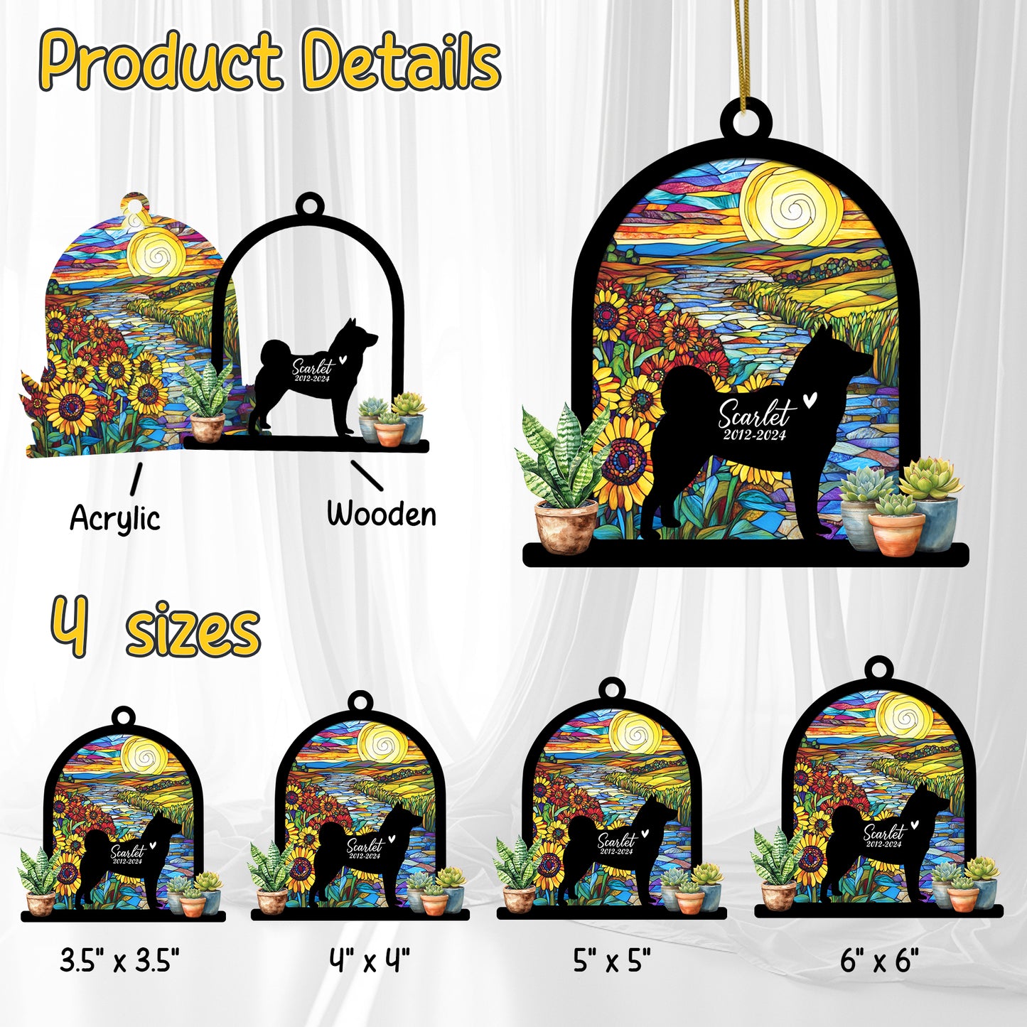 Netecom Personalized Akita Memorial Suncatcher, Custom Akita Ornament with Name Date, Dog Loss Sympathy Gift, Pet Loss Remembrance Gifts, Bereavement Gifts for Loss of Pet, Dog Passing Away Gifts