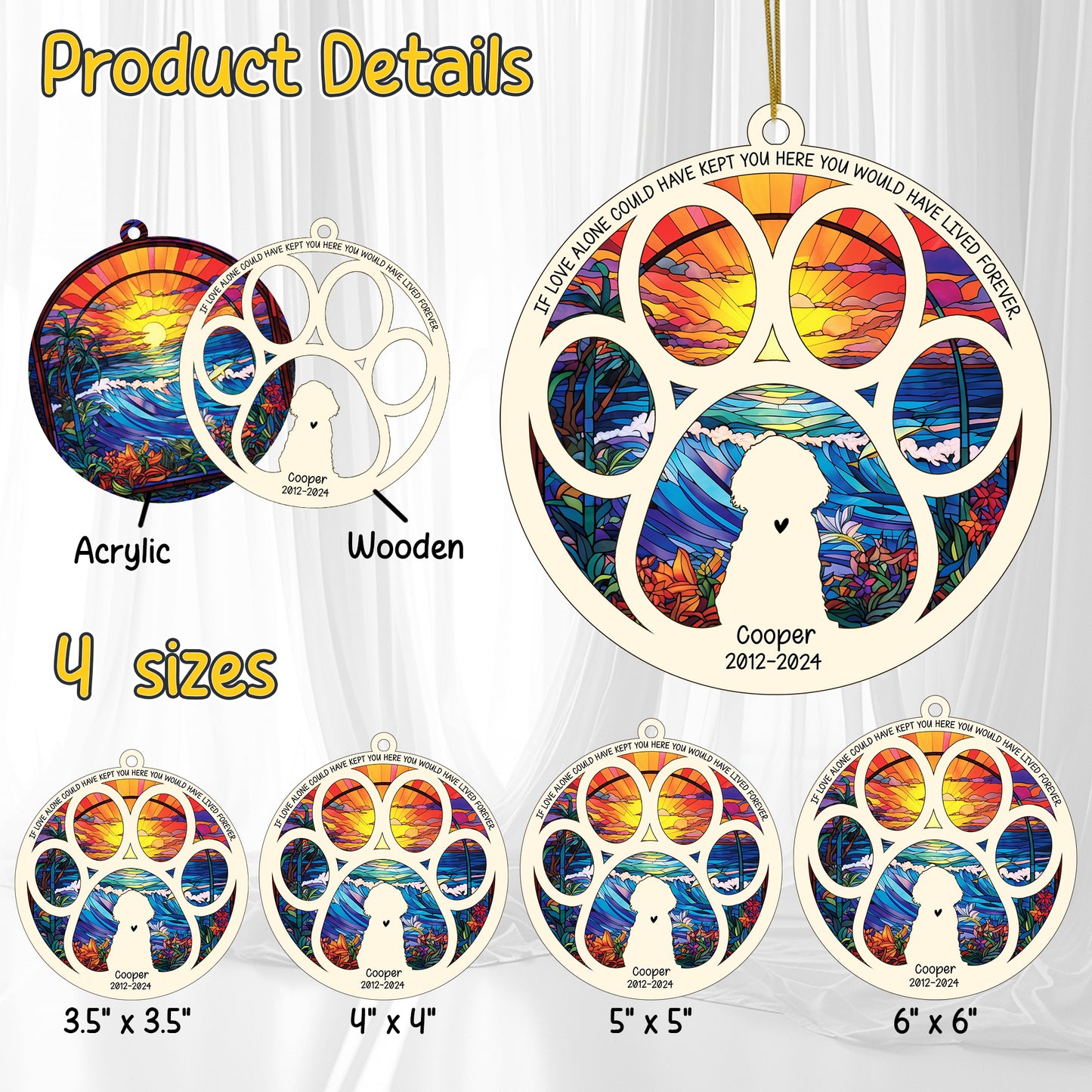 Netecom Personalized Cocker Spaniel Dog Paw Memorial Suncatcher with Name Date, Pet Loss Sympathy Gift, Remembrance Gift for Dog Lovers
