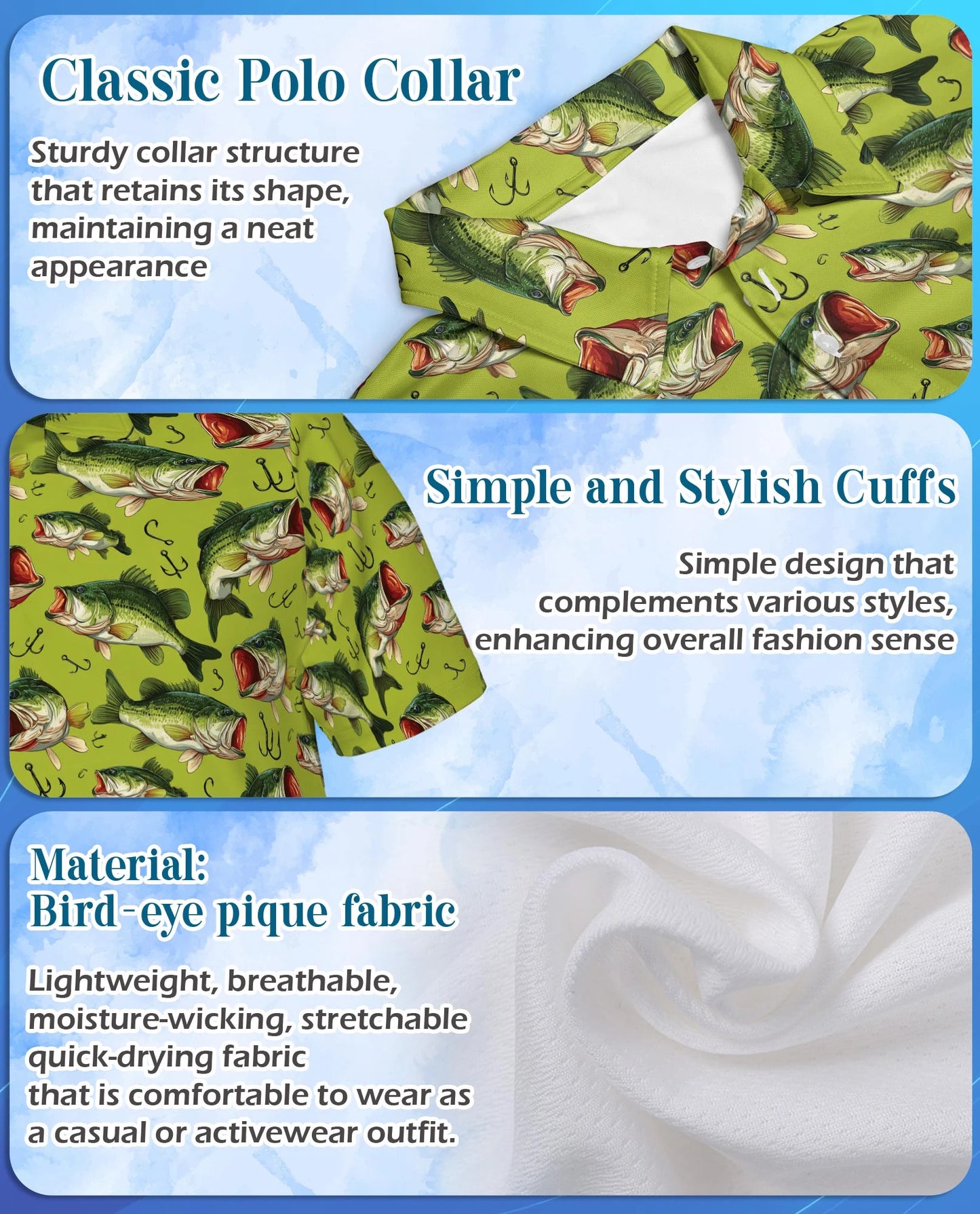Bass Fishing Pattern Polo Shirt for Men – Outdoor Angler Style | Netecom