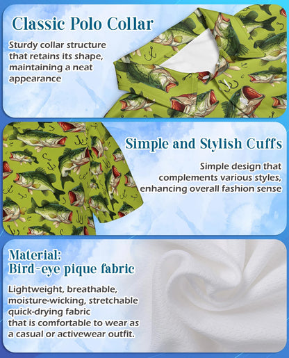 Bass Fishing Pattern Polo Shirt for Men – Outdoor Angler Style | Netecom
