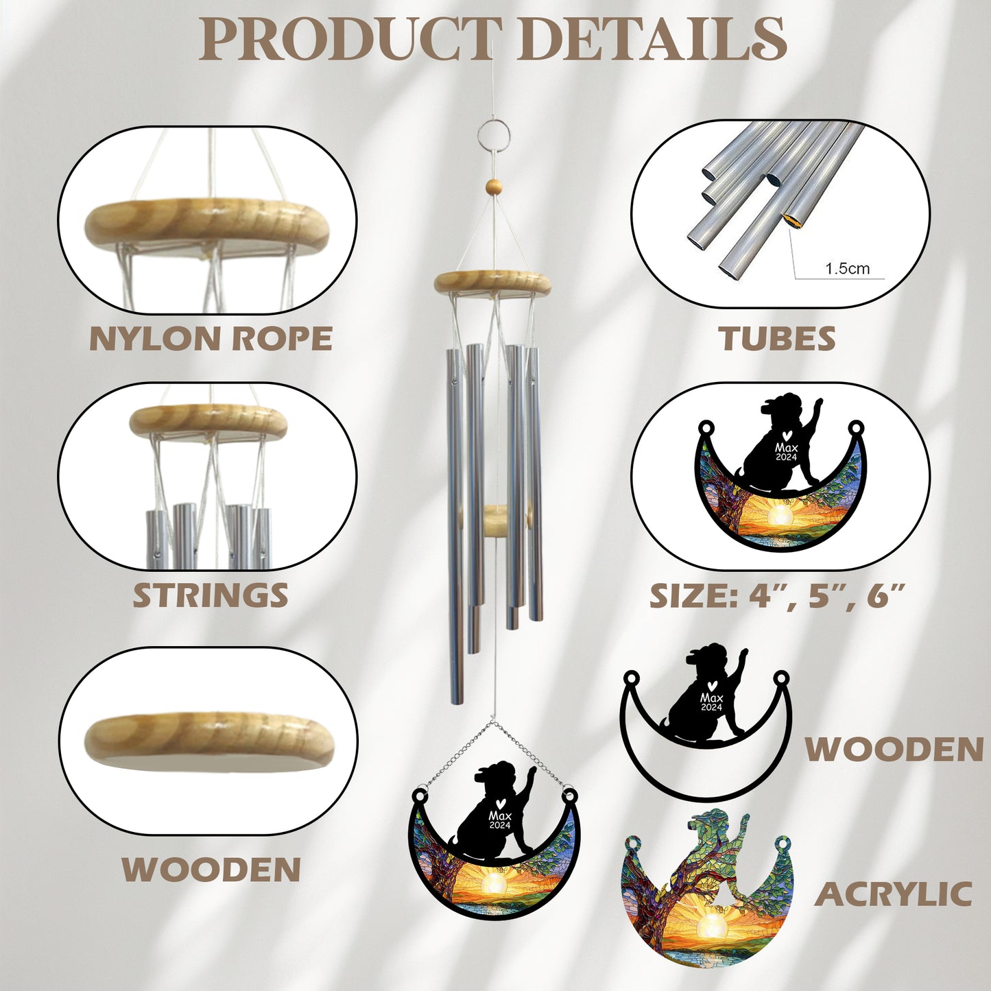 Netecom Personalized Bulldog Dog Memorial Wind Chimes with Suncatcher, Pet Loss Sympathy Gift, Remembrance Ornament for Dog Lovers, Outdoor Garden Decor
