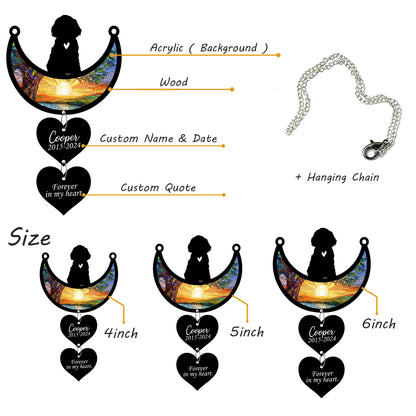 Netecom Personalized Cocker Spaniel Moon Heart Memorial Suncatcher, Custom Dog Ornament with Name Date, Dog Loss Sympathy Gift, Pet Remembrance Keepsake