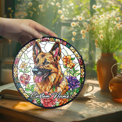 Netecom Custom German Shepherd Stained Glass Ornament, Personalized Pet Memorial Suncatcher, Pet Loss Sympathy Gift, Christmas Decoration