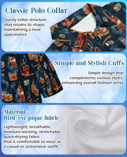 Whiskey and Cigar Pattern Polo Shirt for Men – Vintage Gentleman Style | Netecom