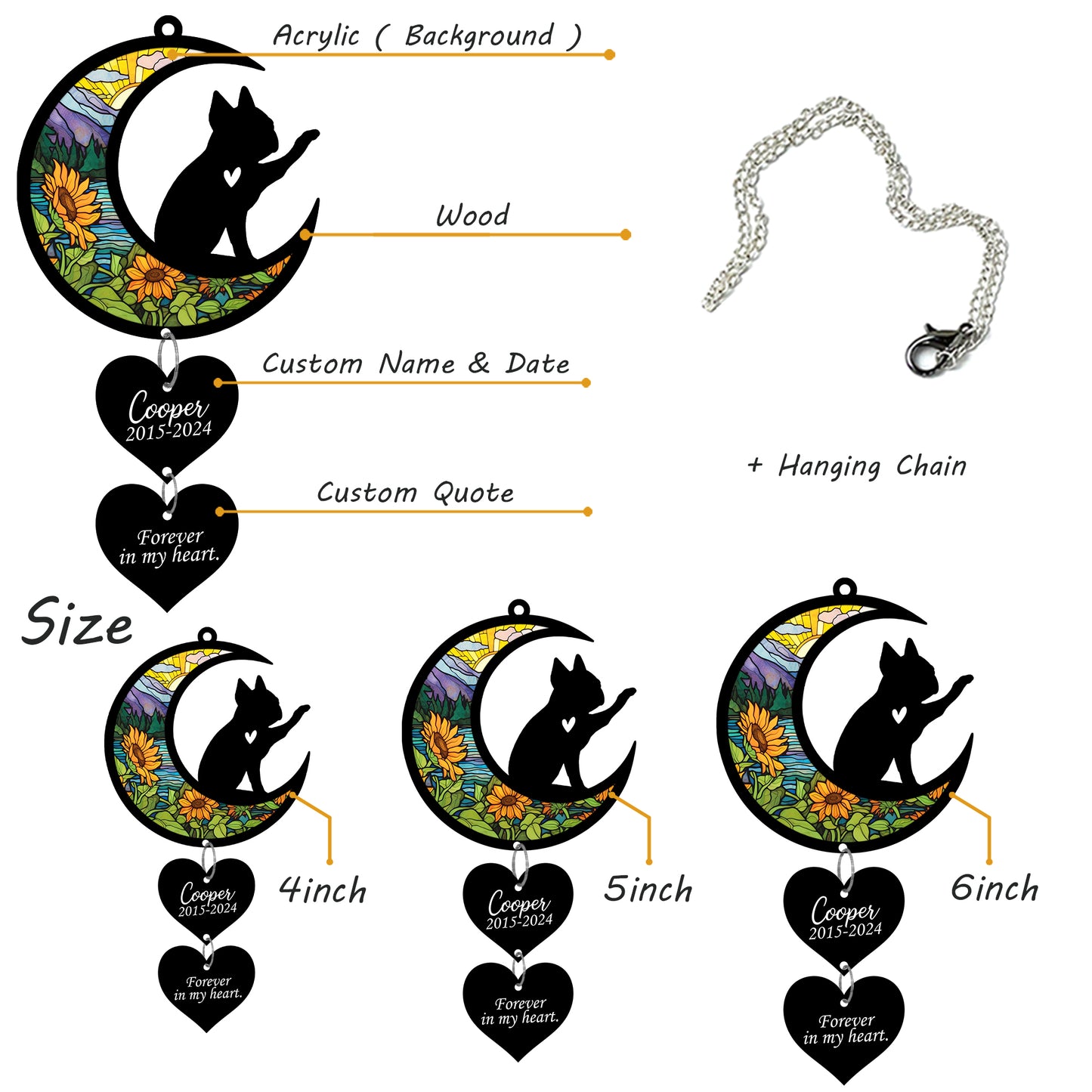 Netecom Personalized Boston Terrier Moon Heart Memorial Ornament – Dog Loss Sympathy Gift, Pet Remembrance Keepsake