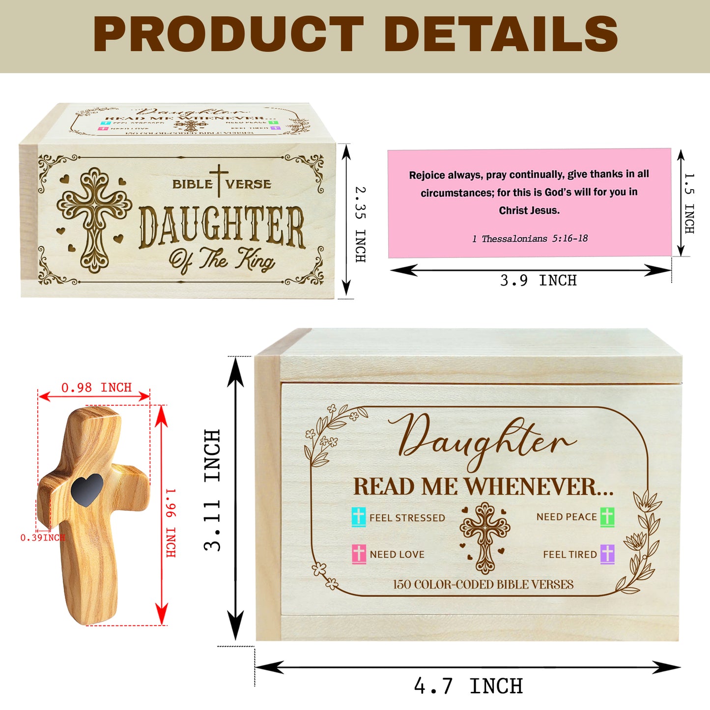 Netecom Bible Verses Box for Daughter with Prayer Cross, 150 Upgrade Bible Verse Cards Box Set for Emotions and Feelings, 4 Emotional Themes, Graduation Gift for Daughter, Encouragement & Love