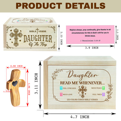 Netecom Bible Verses Box for Daughter with Prayer Cross, 150 Upgrade Bible Verse Cards Box Set for Emotions and Feelings, 4 Emotional Themes, Graduation Gift for Daughter, Encouragement & Love