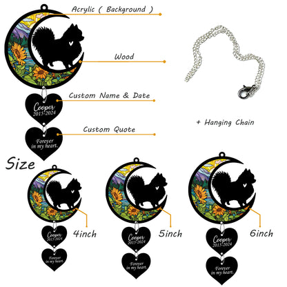Netecom Personalized Pomeranian Moon Heart Memorial Suncatcher – Dog Loss Sympathy Gift, Pet Remembrance Keepsake