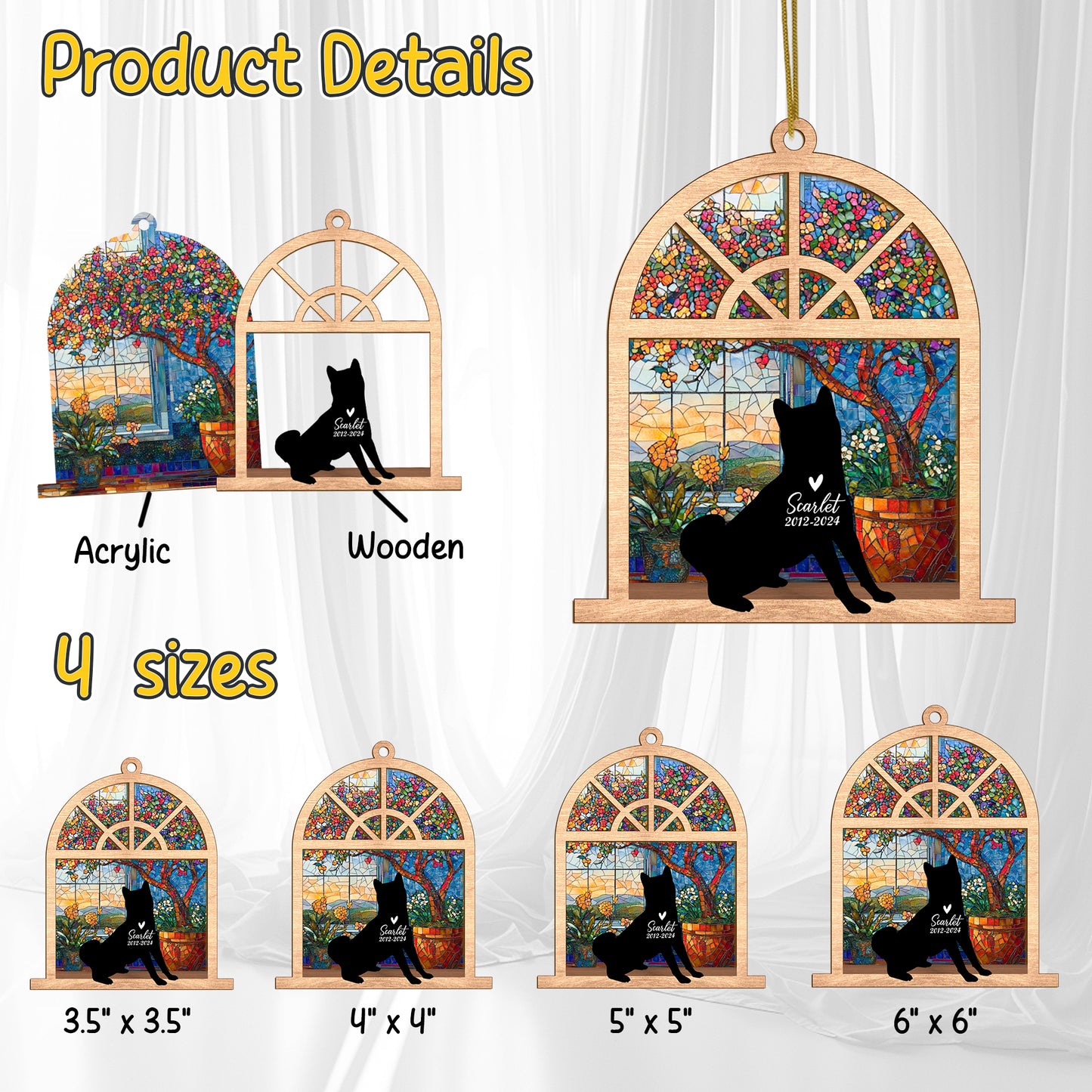 Netecom Personalized Akita Memorial Suncatcher, Akita Ornament with Name & Date, Dog Loss Sympathy Gift, Pet Loss Remembrance Gift