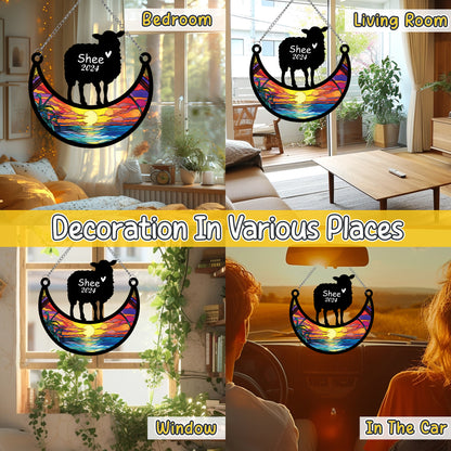 Netecom Personalized Sheep Memorial Suncatcher, Custom Sheep Ornament with Name Date, Pet Loss Remembrance Gifts, Sympathy Gift for Loss of Pet, Bereavement Gifts for Loss of Pet, Grief Gift