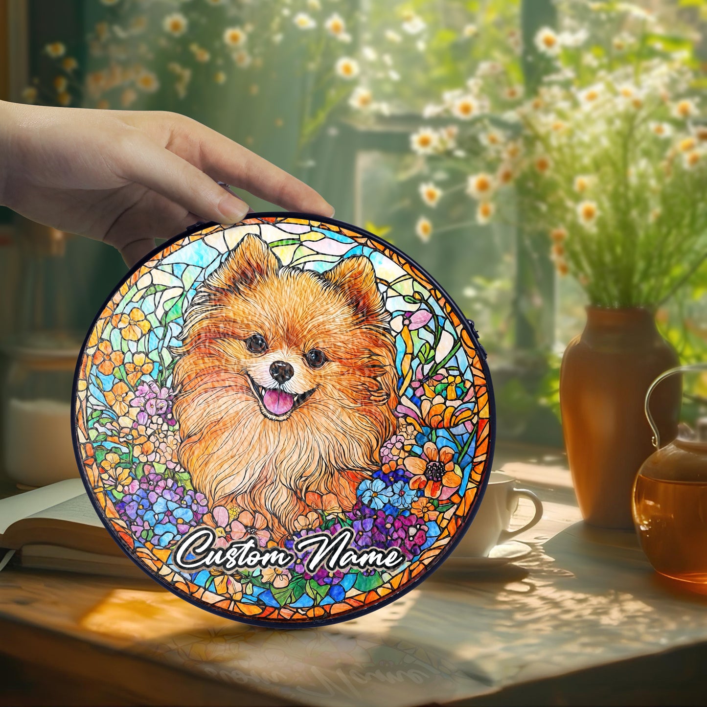 Netecom Personalized Pomeranian Dog Ornament, Custom Pet Memorial Suncatcher, Pet Loss Remembrance Gift, Christmas Decoration