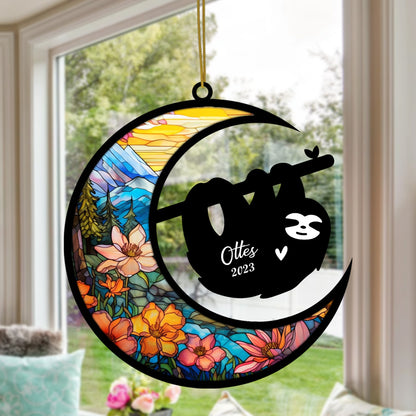Netecom Personalized Sloth Memorial Suncatcher - Sloth Christmas Ornament with Name & Date - Pet Loss Stained Glass Light Catcher - Bereavement & Sympathy Gift for Loss of Pet