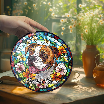 Netecom Personalized Pitbull Dog Ornament, Custom Pet Memorial Suncatcher, Pet Loss Remembrance Gift, Christmas Decoration