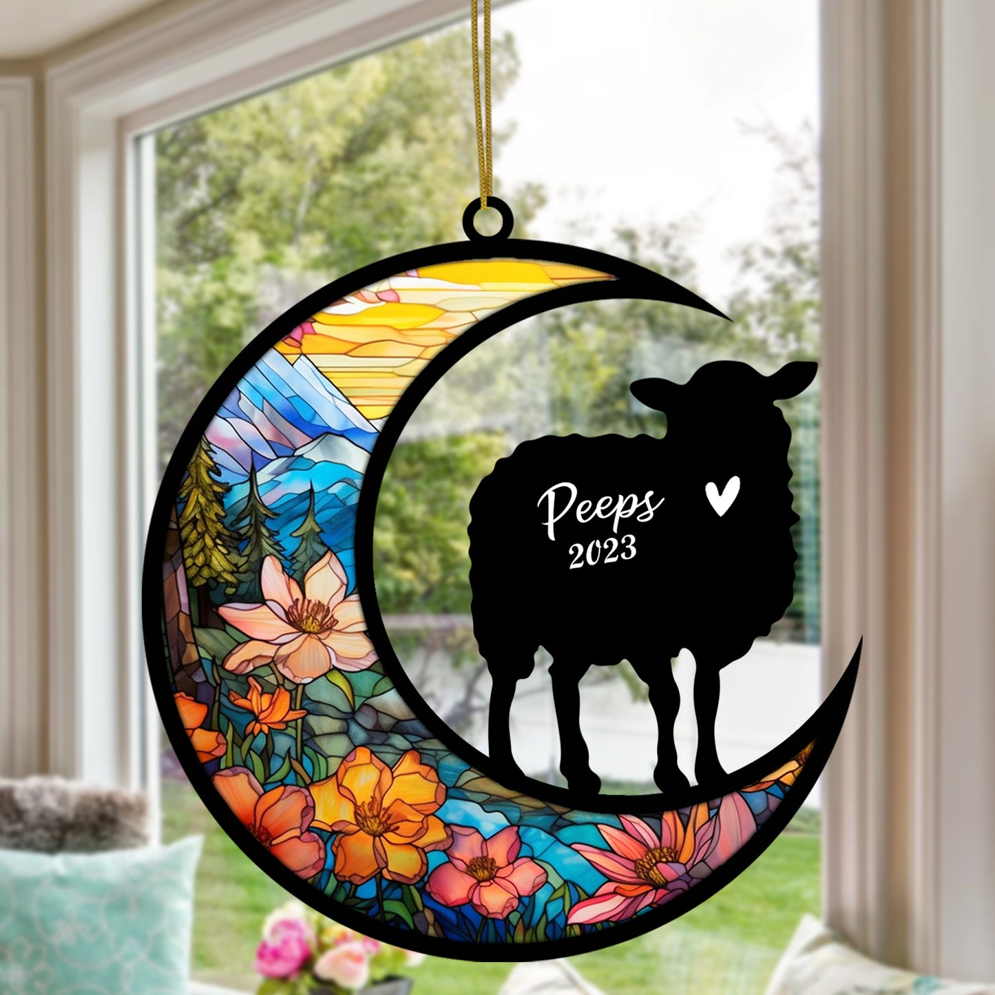 Netecom Personalized Sheep Memorial Suncatcher, Pet Loss Suncatcher, Bereavement Sheep Loss Gift Custom Sheep Suncatcher with Name Date, Gifts for Sheep Lovers Ornaments for Xmas, Car, Window
