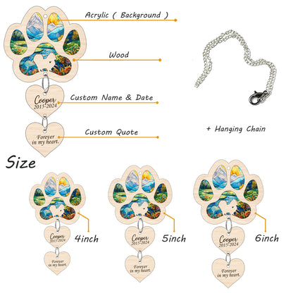 Netecom Personalized Pomeranian Paw Heart Memorial Suncatcher, Dog Paw Ornament with Name Date, Pet Loss Sympathy Gift, Dog Memorial Keepsake