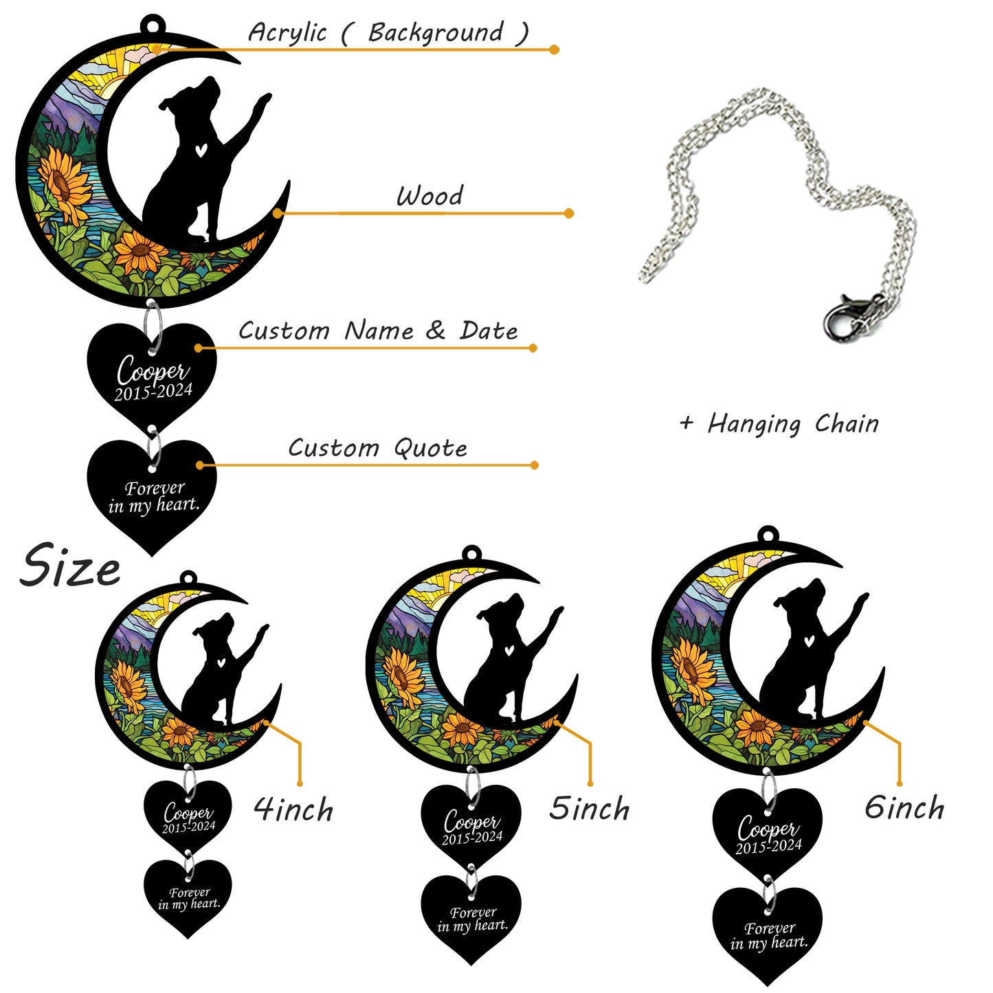 Netecom Personalized Pitbull Moon Heart Memorial Suncatcher – Dog Loss Gift, Pet Remembrance Keepsake