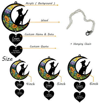 Netecom Personalized Pitbull Moon Heart Memorial Suncatcher – Dog Loss Gift, Pet Remembrance Keepsake