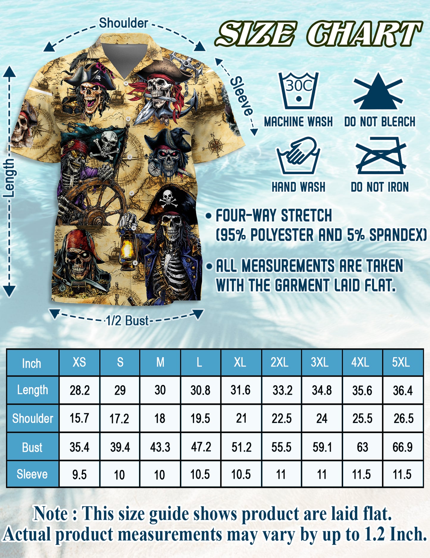 Netecom Pirate Skull Treasure Hawaiian Shirt for Men, Mysterious Pirate Button Down Summer Beach Short Sleeve Shirts