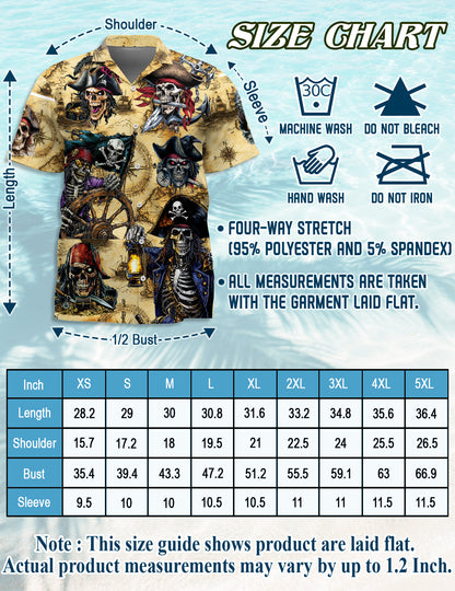Netecom Pirate Skull Treasure Hawaiian Shirt for Men, Mysterious Pirate Button Down Summer Beach Short Sleeve Shirts