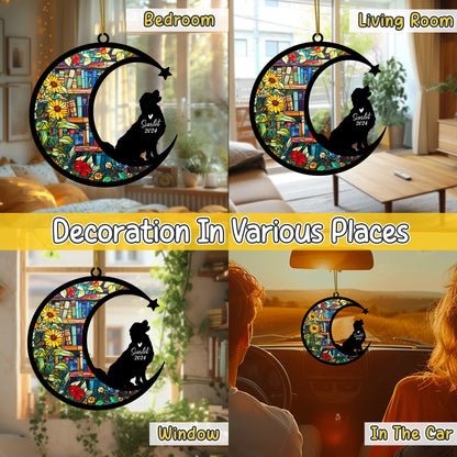 Netecom Personalized Golden Retriever Suncatcher for Windows Hanging, Custom Dog Sun Catcher Ornament with Name Date, Unique Gifts for Book Lovers, Reader Teacher Librarian Bookworm