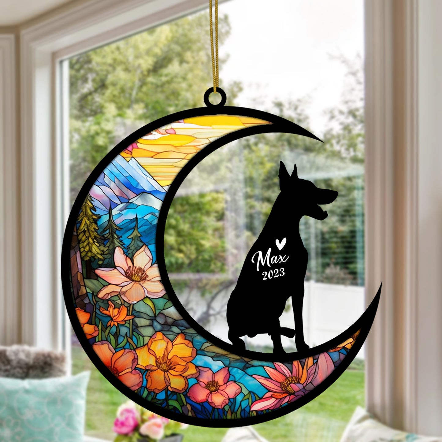 Netecom Personalized Doberman Memorial Suncatcher - Dog Loss Sympathy Gift with Name & Date - Doberman Christmas Ornament & Pet Bereavement Keepsake