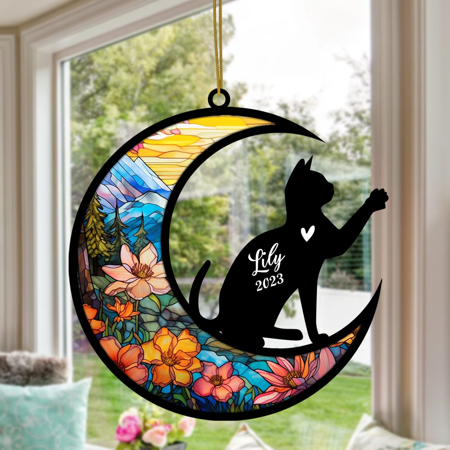 Netecom Personalized Bengal Cat Memorial Suncatcher - Custom with Name & Date - Pet Loss Light Catcher - Christmas Cat Ornament for Window & Car Decor