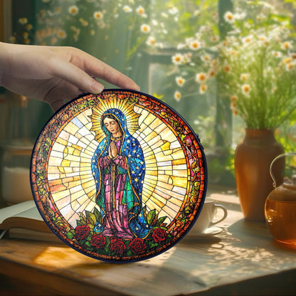 Netecom Virgin Mary Stained Glass Ornament – Our Lady of Guadalupe Sun Catcher, Christian Religious Gift, Spiritual Home Decoration
