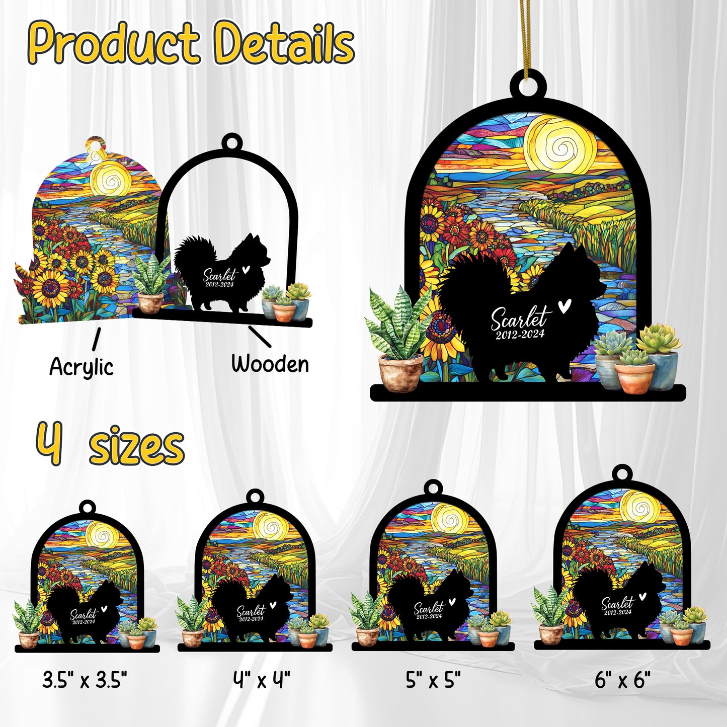 Netecom Personalized Pomeranian Memorial Suncatcher, Custom Pomeranian Ornament with Name Date, Dog Loss Sympathy Gift, Pet Loss Remembrance Gift, Bereavement Gifts for Loss of Pet, Passing Away Gift