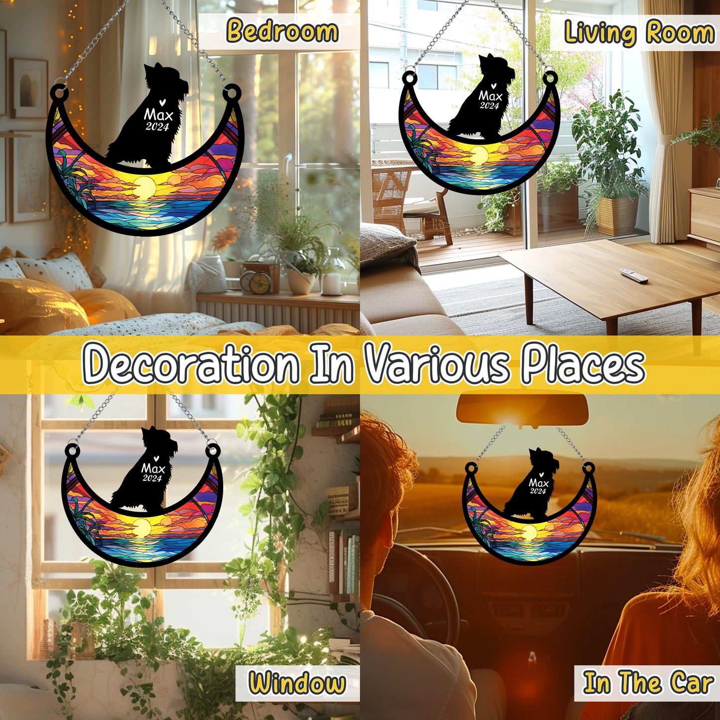 Netecom Personalized Yorkshire Terrier Memorial Suncatcher, Custom Yorkshire Terrier Ornament with Name Date, Dog Loss Sympathy Gift, Pet Loss Remembrance Gifts, Bereavement Gifts for Loss of Pet, Dog Grief Gift