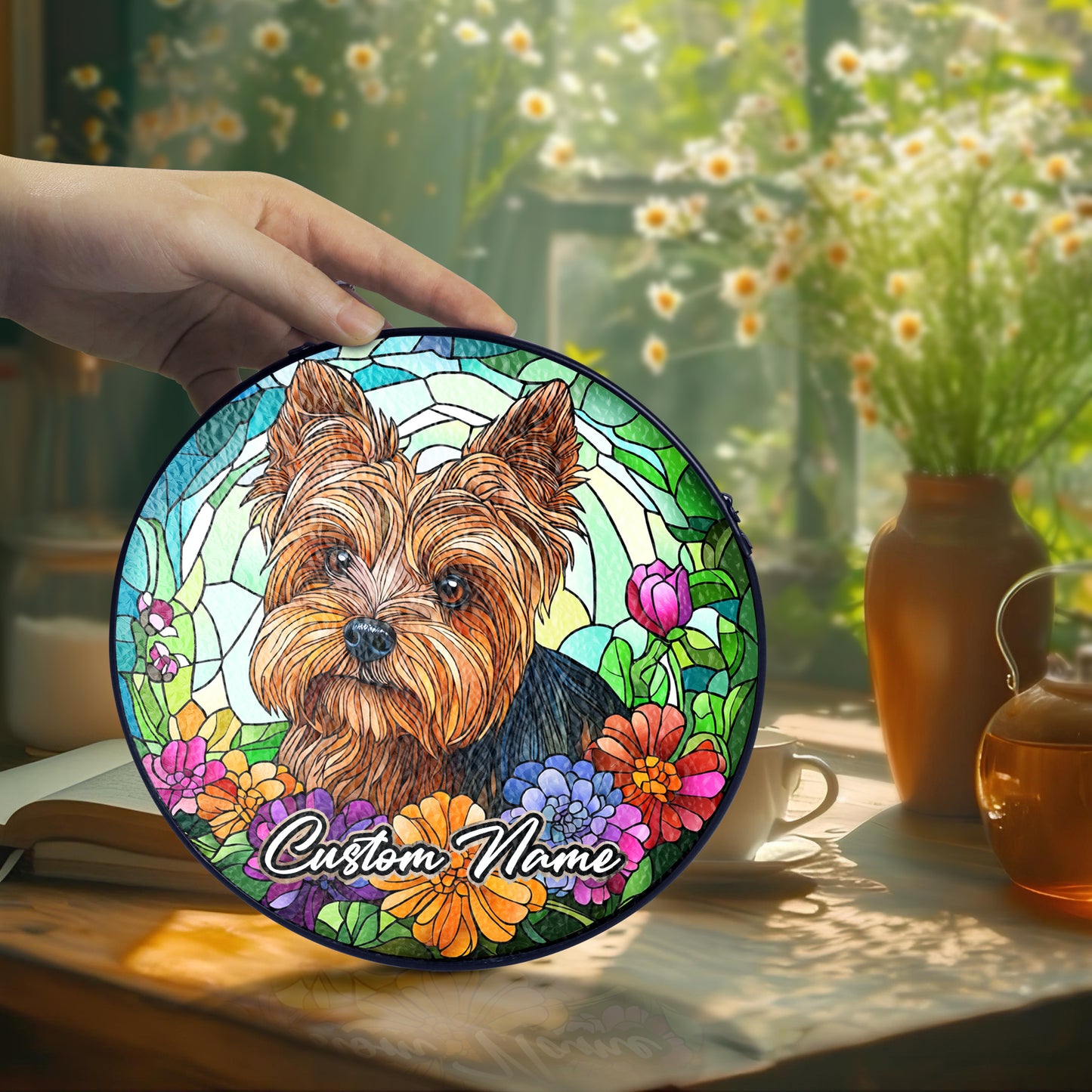 Netecom Personalized Yorkshire Terrier Dog Ornament, Custom Memorial Suncatcher, Pet Loss Remembrance Gift, Christmas Decoration